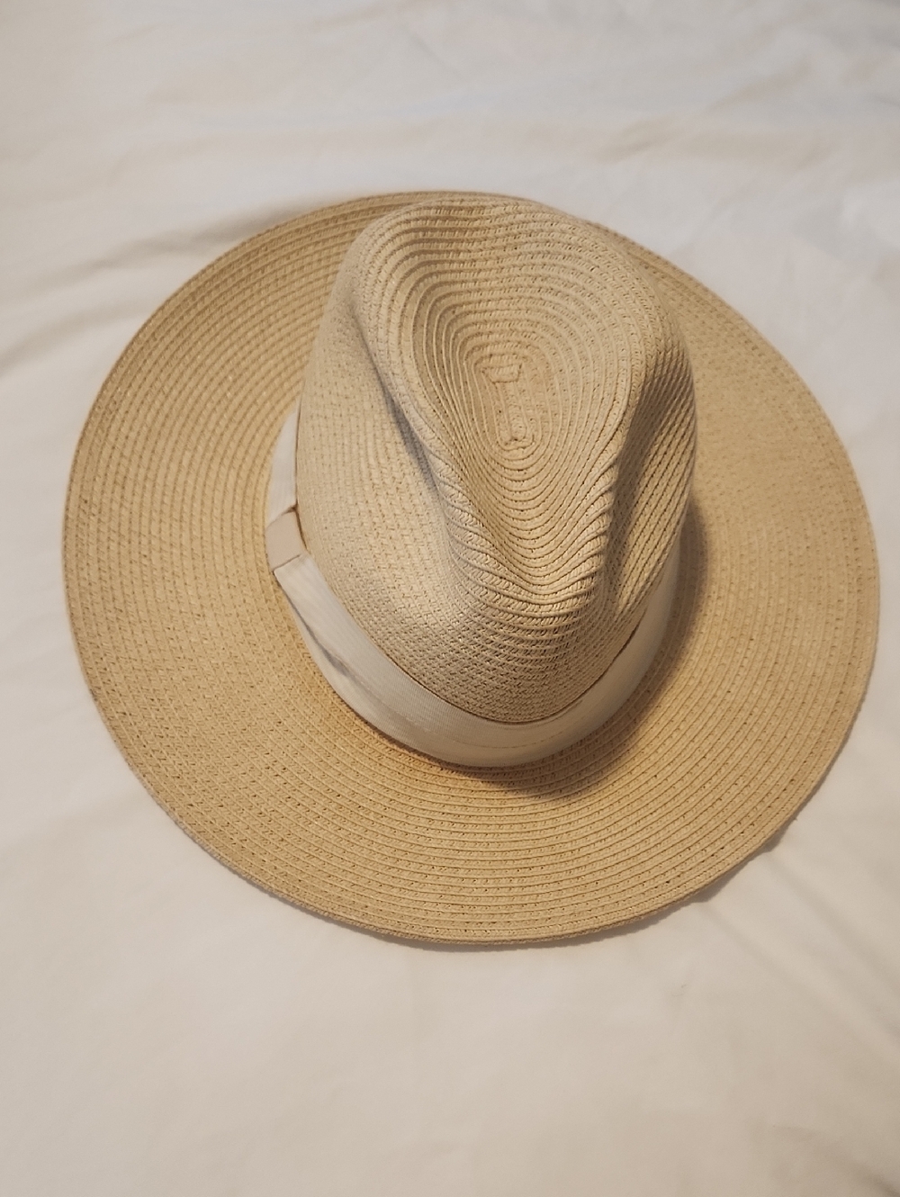 Nine West Natural Straw Wide-Brim Sun Hat with Cream Band